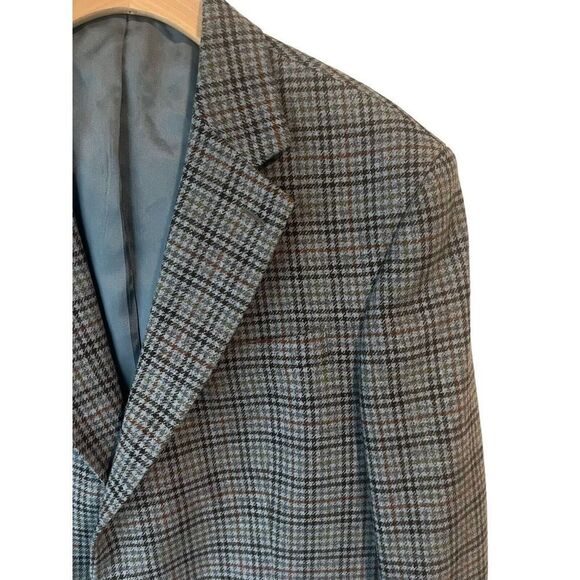 LANDS End Men’s Suit Jacket 42L Blue Tweed Blazer 2 Button Regular Fit Long Wool - Picture 3 of 10